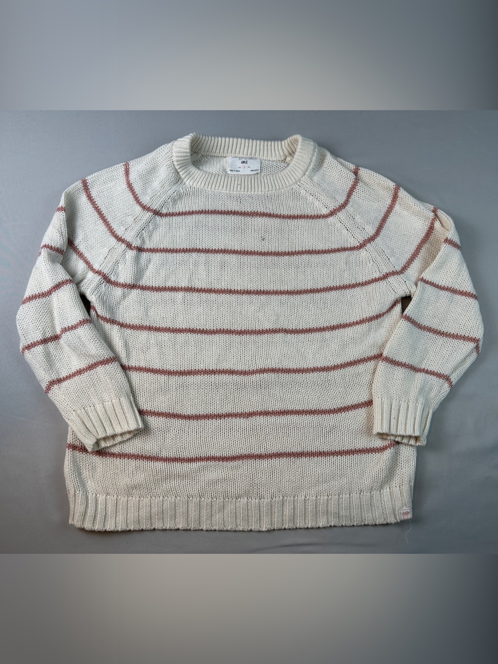 Sovereign Code Girls Cream Sweater Crewneck Pink Stripes Size Medium 8